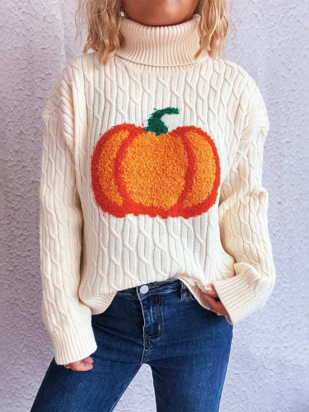 Pumpkin Turtleneck Long Sleeve Sweater - Trendsi - Flyclothing LLC