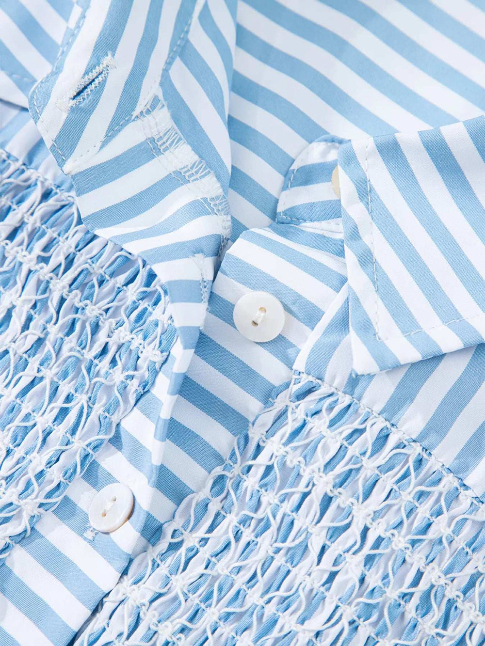 Stripe Shirred Detail Half Placket Collared Long Sleeve Shirt - Trendsi - Flyclothing LLC