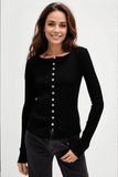 Basic Bae Texture Button Up Round Neck Long Sleeve Top - Trendsi - Flyclothing LLC