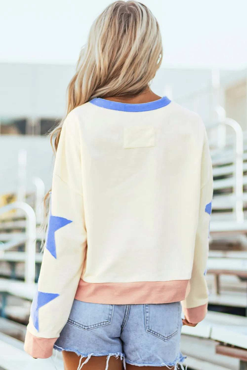 GAME DAY Star Patch Round Neck Long Sleeve Sweatshirt - Trendsi - Flyclothing LLC