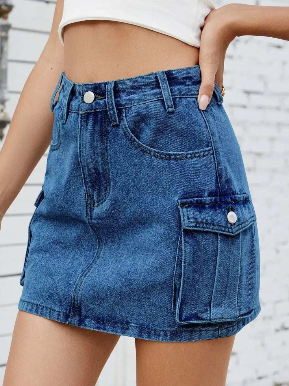 Cargo Denim Skirt - Trendsi - Flyclothing LLC