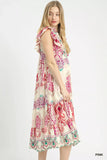 Umgee Boho Boarder Print Ruffle Midi Dress - Trendsi - Flyclothing LLC