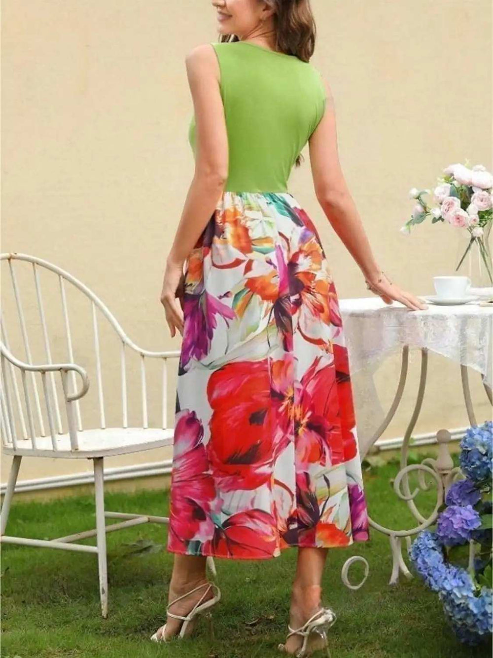 Printed Round Neck Sleeveless Dress - Trendsi - Flyclothing LLC