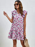 Tied Floral Cap Sleeve Mini Dress - Trendsi - Flyclothing LLC