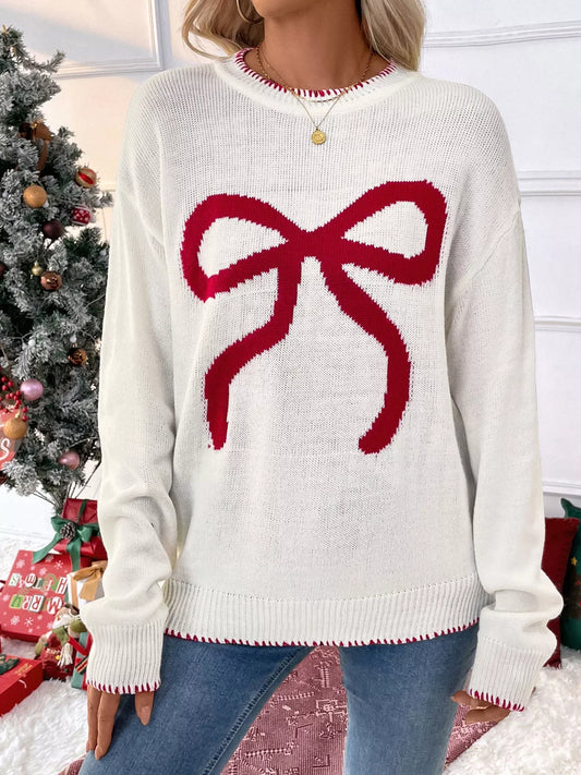 Bow Round Neck Sweater - Trendsi - Flyclothing LLC