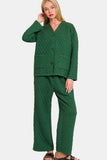 Zenana Quilted Button Up Long Sleeve Top and Pants Lounge Set - Trendsi - Flyclothing LLC