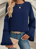 Devine Frill Round Neck Long Sleeve Top - Trendsi - Flyclothing LLC