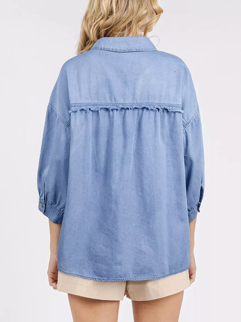 Casual Button Up 3/4 Sleeve Shirt - Trendsi - Flyclothing LLC