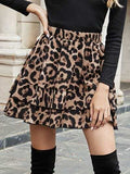 Ruffled Leopard Elastic Waist Skirt - Trendsi - Flyclothing LLC