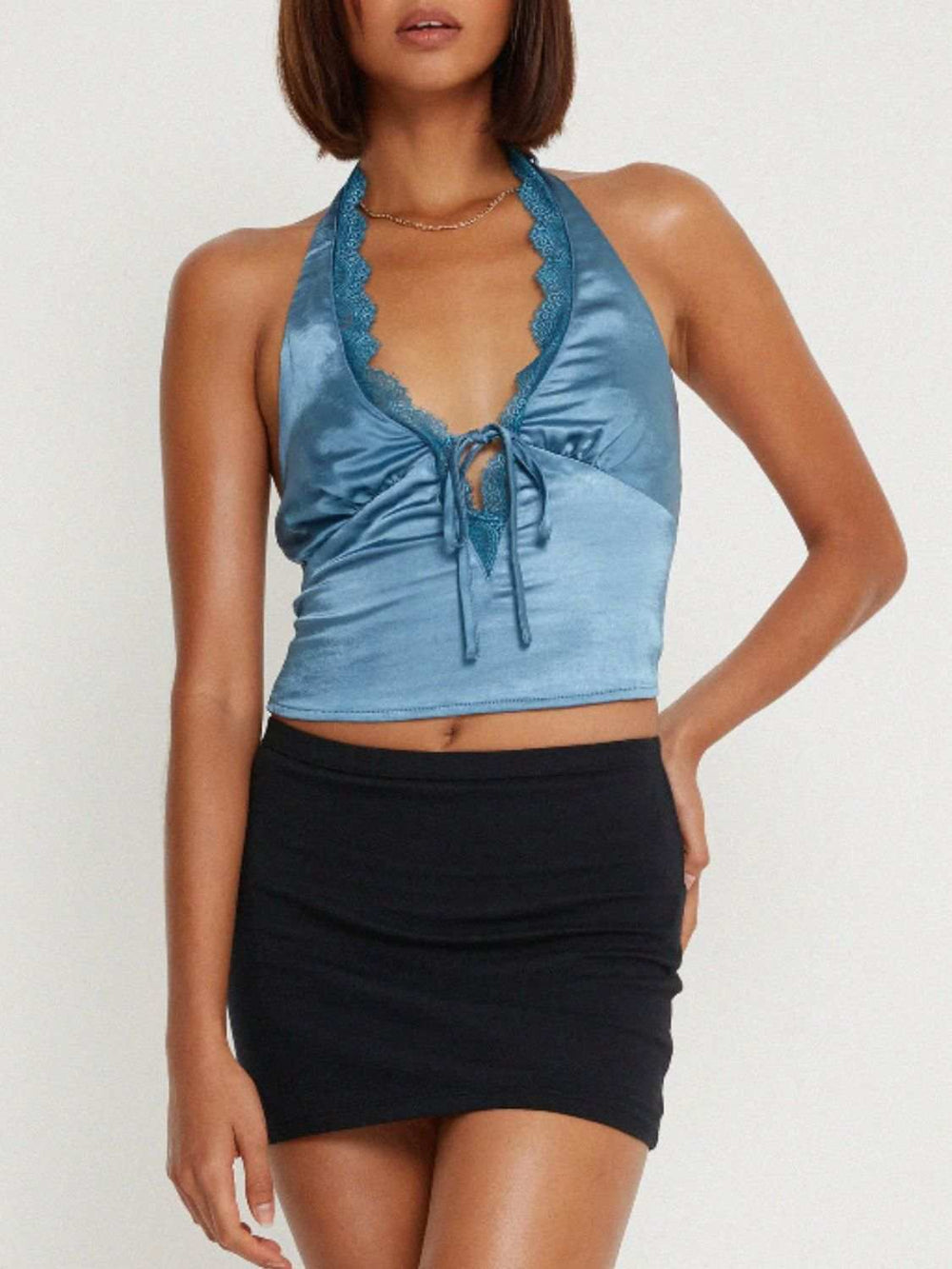Lace Detail Halter Neck Tank - Trendsi - Flyclothing LLC