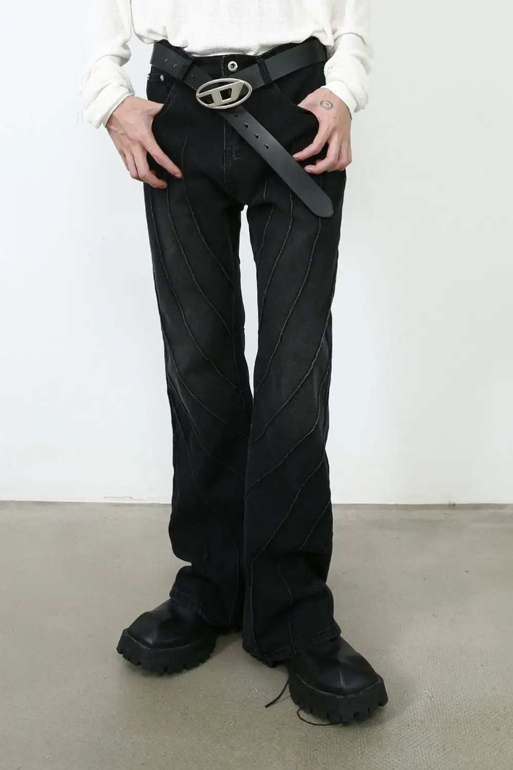 Men's Exposed Seam Jeans with Pockets - Trendsi - Flyclothing LLC