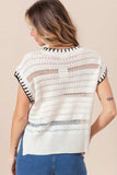BiBi Stitch Edge Pointelle Side Slit Sweater Vest - Trendsi - Flyclothing LLC