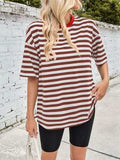 Lovelet Striped Round Neck Half Sleeve T-Shirt - Trendsi - Flyclothing LLC