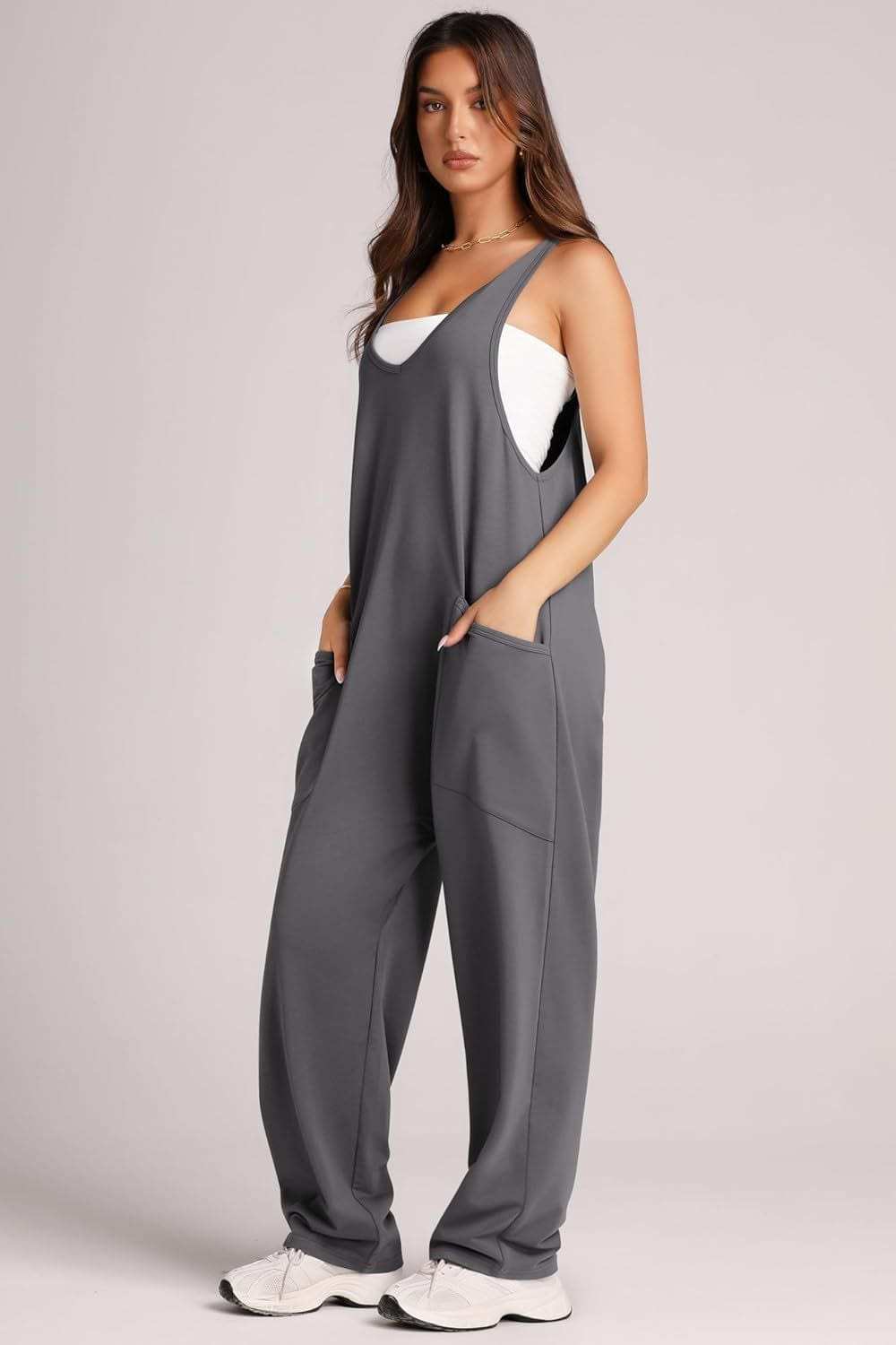 Lovelet V-Neck Wide Strap Overalls - Trendsi - Flyclothing LLC