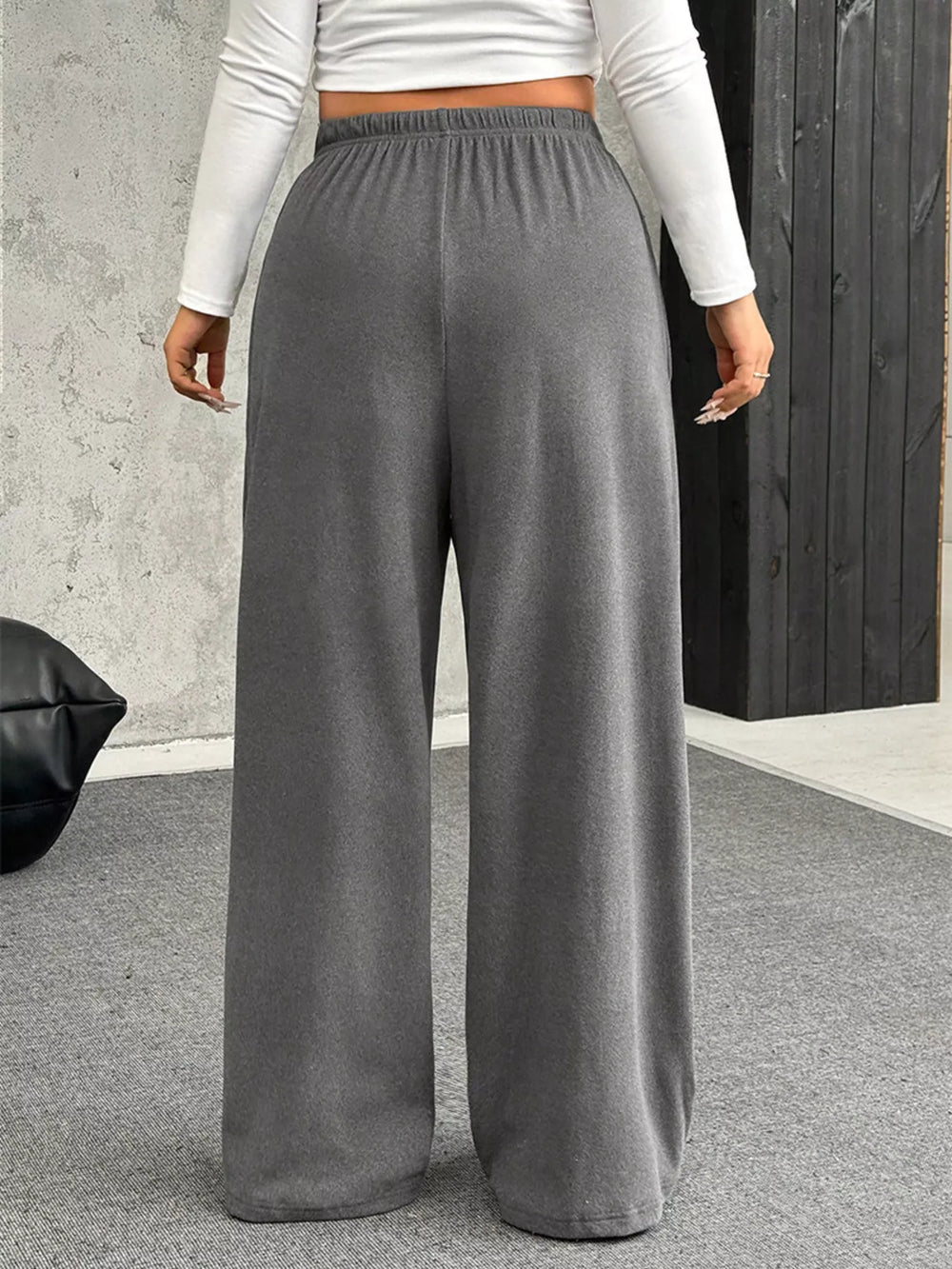 Full Size Drawstring Wide Leg Pants Plus Size - Trendsi - Flyclothing LLC