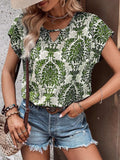 Printed Short Sleeve Blouse - Trendsi - Flyclothing LLC