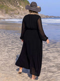 Plus Size Embroidered Tie Neck Long Sleeve Dress - Trendsi - Flyclothing LLC