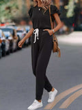 Ruffle Sleeve Drawstring Waist Casual Jumpsuit - Trendsi - Flyclothing LLC