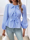 Devine Tied Round Neck Long Sleeve Blouse - Trendsi - Flyclothing LLC