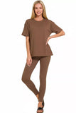 Zenana Full Size Brushed Dty Microfiber Short Sleeve Top and Pants Loungewear Set Plus Size - Trendsi - Flyclothing LLC