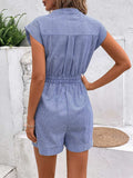 Striped Notched Tie Waist Romper - Trendsi - Flyclothing LLC