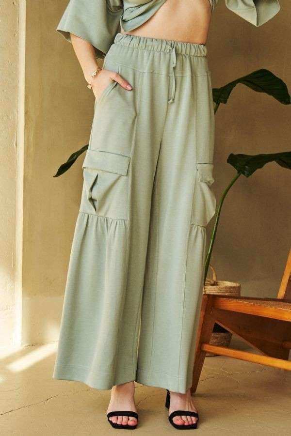 Davi & Dani Drawstring Ruched Detail Wide Leg Pants - Trendsi - Flyclothing LLC