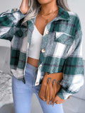 Plaid Collared Neck Long Sleeve Jacket - Trendsi - Flyclothing LLC