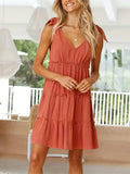 Full Size Frill V-Neck Tie Shoulder Mini Dress - Trendsi - Flyclothing LLC