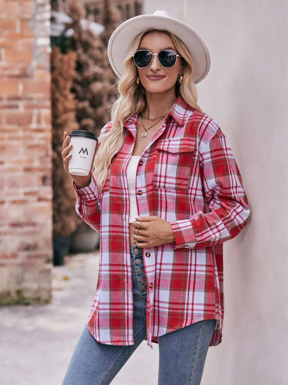 Plaid Button-Down Long Sleeve Shirt - Trendsi - Flyclothing LLC