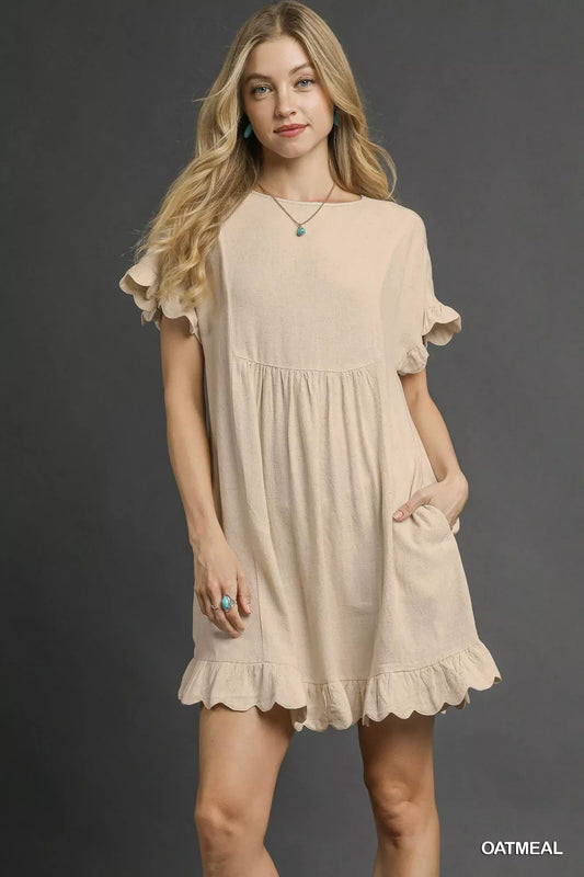 Umgee Linen Ruffle Hem Babydoll Dress - Trendsi - Flyclothing LLC