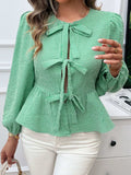 Devine Tied Round Neck Long Sleeve Blouse - Trendsi - Flyclothing LLC