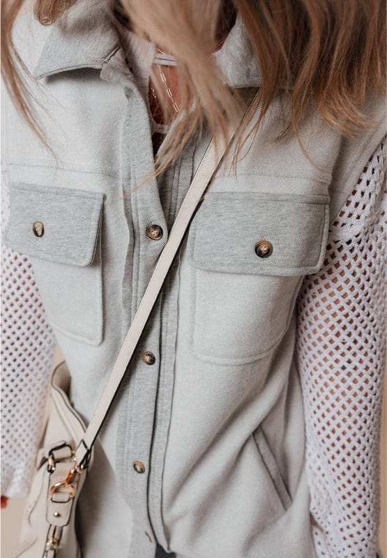 Pocketed Curved Hem Button Up Vest - Trendsi - Flyclothing LLC