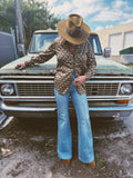 Vagabond Retro Green Tulip Zipper Front Blouse - Lil Bee's Bohemian - Flyclothing LLC
