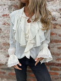 Ruffled Tie Front Flounce Sleeve Blouse - Trendsi - Flyclothing LLC
