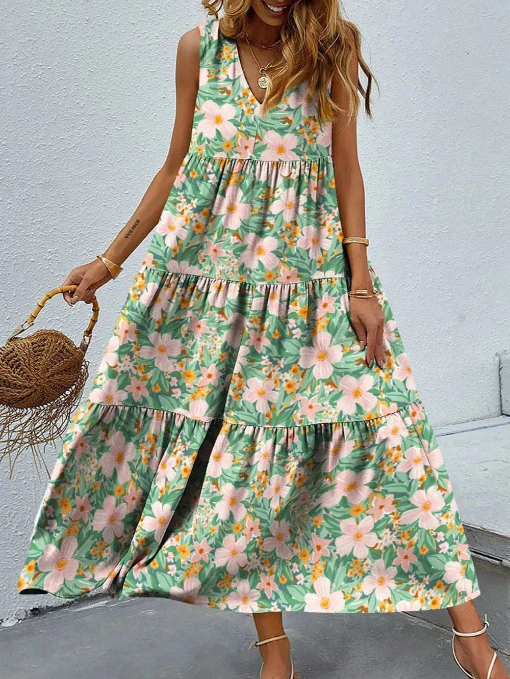 Floral Tiered Maxi Tank Dress - Trendsi - Flyclothing LLC