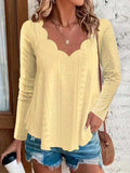 Eyelet Long Sleeve Blouse - Trendsi - Flyclothing LLC
