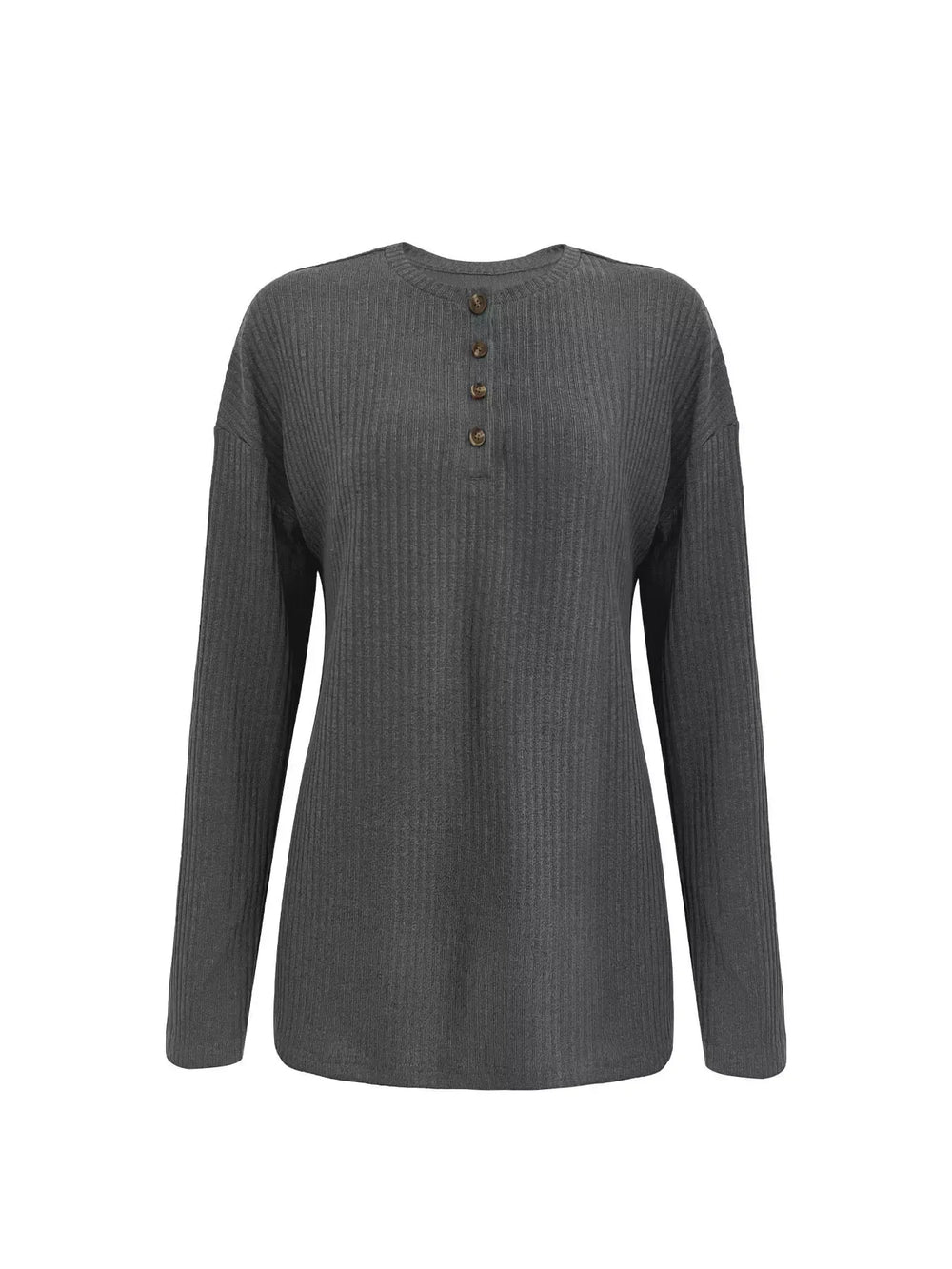 Button-Detail Dropped Shoulder Top - Trendsi - Flyclothing LLC