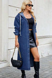 Button Up Long Sleeve Longline Hooded Denim Outerwear - Trendsi - Flyclothing LLC