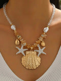 18K Gold-Plated Beach Shell Starfish Pendant Necklace - Trendsi - Flyclothing LLC