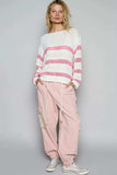 POL Striped Openwork Round Neck Knit Top - Trendsi - Flyclothing LLC
