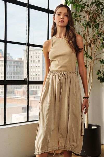 ADORA Drawstring Sleeveless Washed Dress - Trendsi - Flyclothing LLC