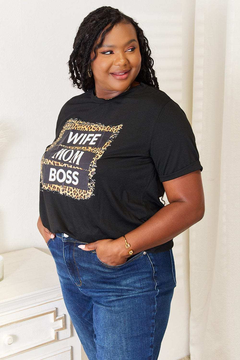 Simply Love WIFE MOM BOSS Leopard Graphic T-Shirt - Trendsi - Flyclothing LLC