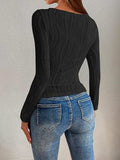 Textured Round Neck Long Sleeve Top - Trendsi - Flyclothing LLC
