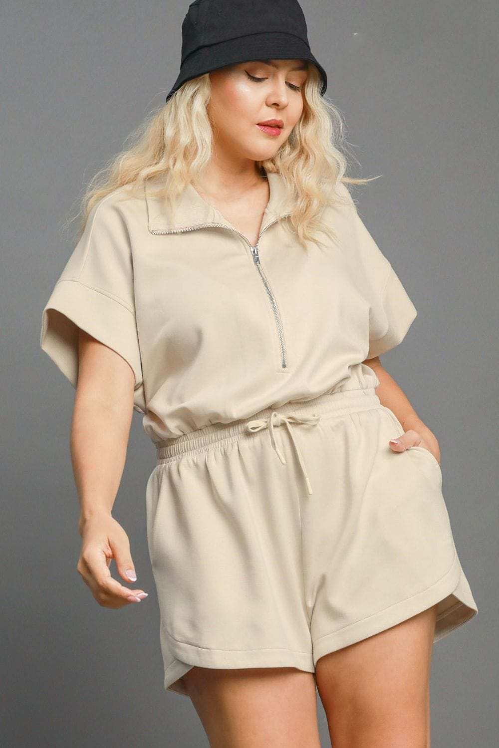 Umgee Full Size Half Sleeve Dolman Sleeved Romper Plus Size - Trendsi - Flyclothing LLC