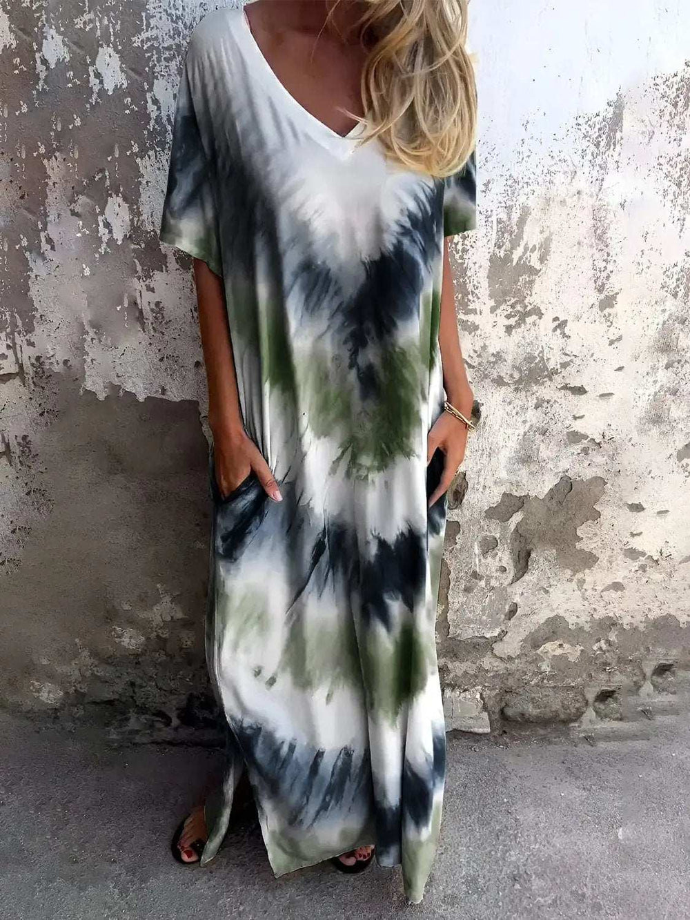 Full Size Pocketed Tie-Dye Short Sleeve Dress - Trendsi - Flyclothing LLC