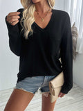 Double Take Pocketed Textured V-Neck Long Sleeve T-Shirt - Trendsi - Flyclothing LLC