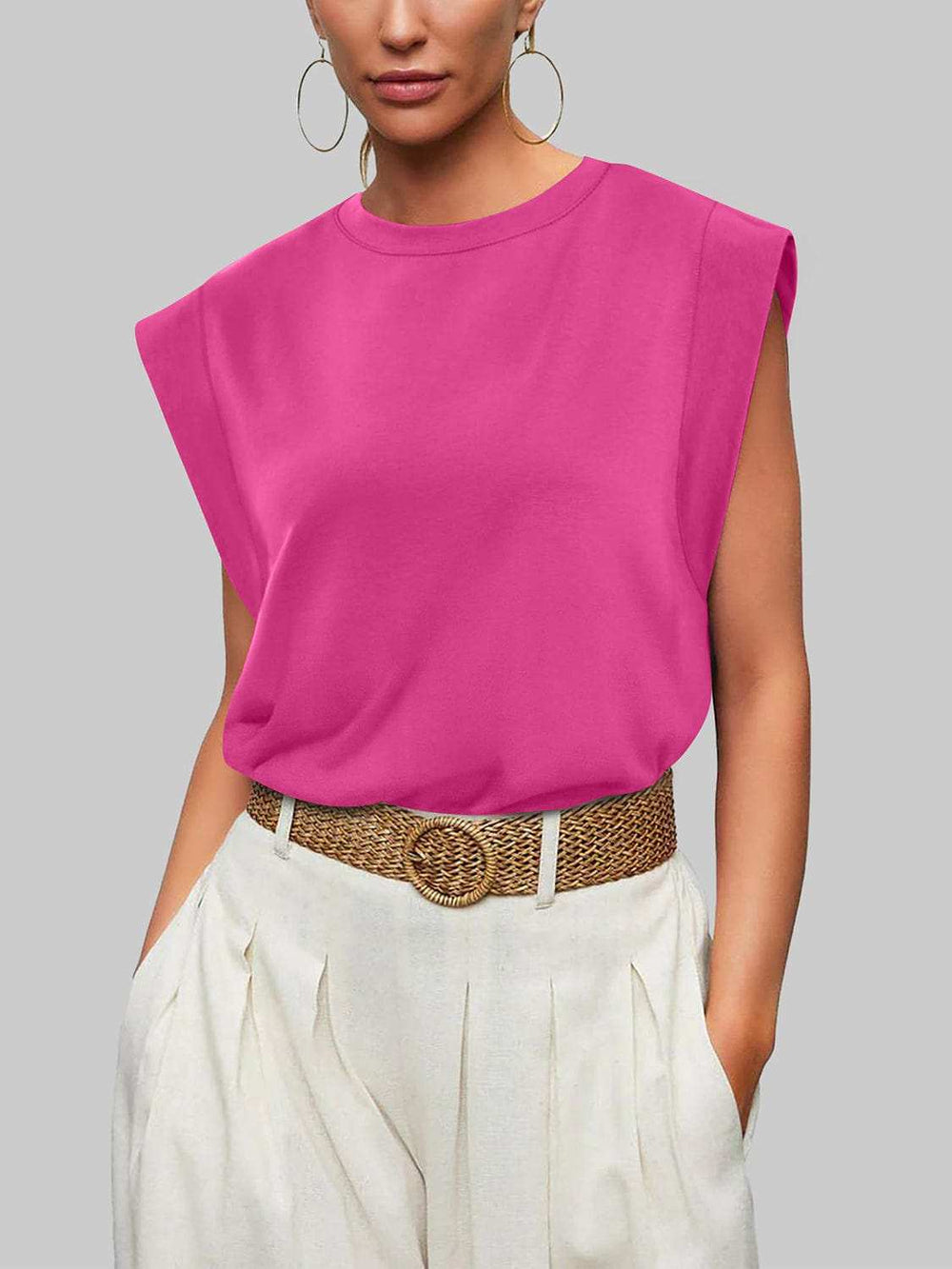 Florira Round Neck Cap Sleeve T-Shirt - Trendsi - Flyclothing LLC