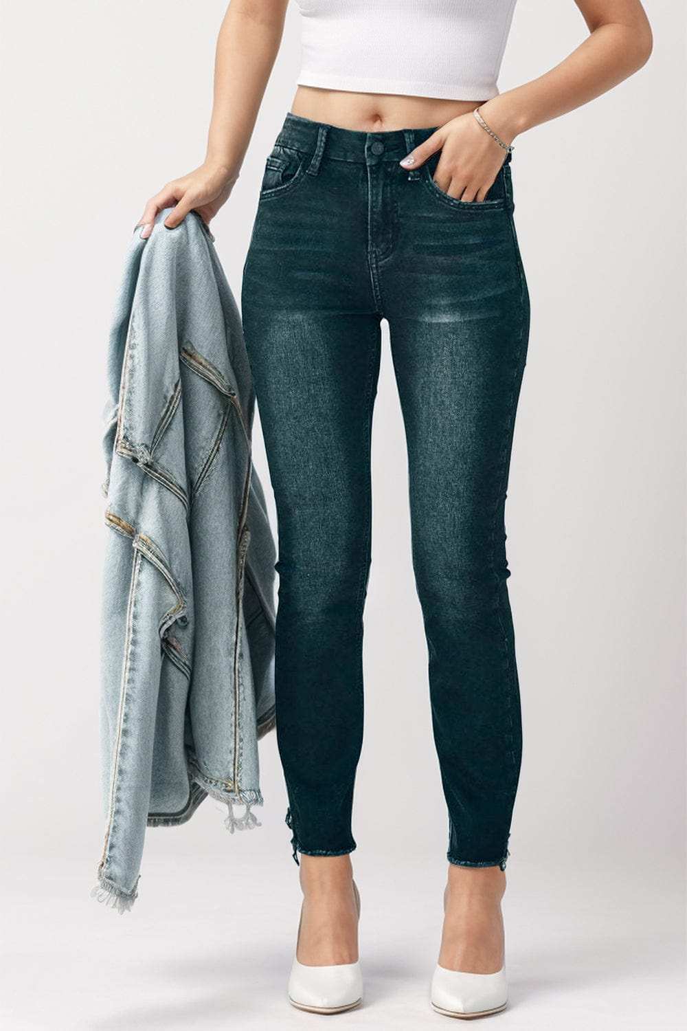 Mid-Rise Waist Skinny Jeans with Pockets - Trendsi - Flyclothing LLC