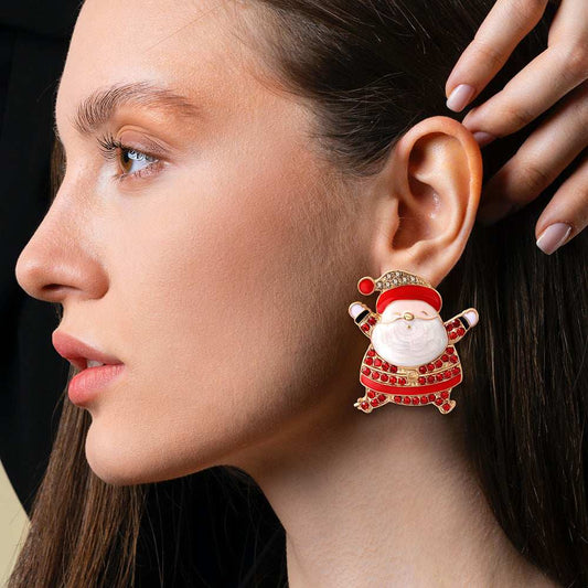 Rhinestone Alloy Santa Earrings - Trendsi - Flyclothing LLC