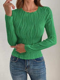 Textured Round Neck Long Sleeve Top - Trendsi - Flyclothing LLC